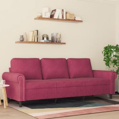 Canapea cu 3 locuri, roșu vin, 180 cm, material catifea GartenMobel Dekor