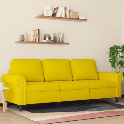 Canapea cu 3 locuri, galben, 180 cm, catifea GartenMobel Dekor