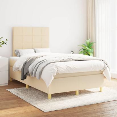 Pat box spring cu saltea, crem, 120x200 cm, textil GartenMobel Dekor