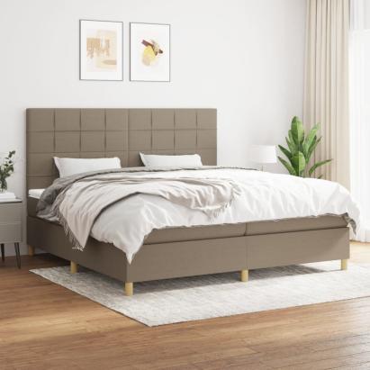Pat box spring cu saltea, gri taupe, 200x200 cm, textil GartenMobel Dekor