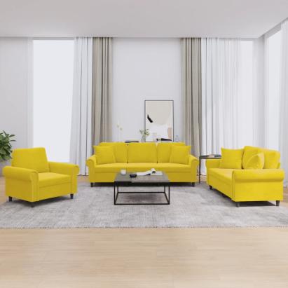 Set de canapele cu perne, 3 piese, galben, catifea GartenMobel Dekor