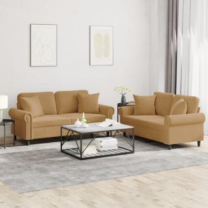 Set de canapele cu perne, 2 piese, maro, catifea GartenMobel Dekor