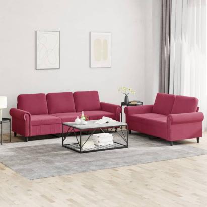Set canapele cu perne, 2 piese, roșu vin, catifea GartenMobel Dekor
