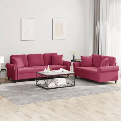 Set canapele cu perne, 2 piese, roșu vin, catifea GartenMobel Dekor