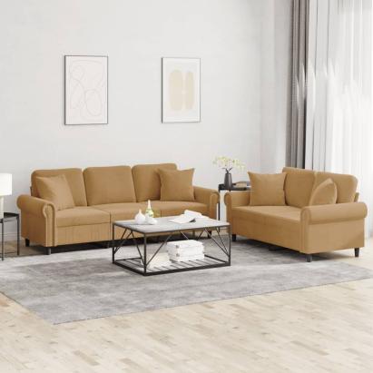 Set de canapele cu perne, 2 piese, maro, catifea GartenMobel Dekor