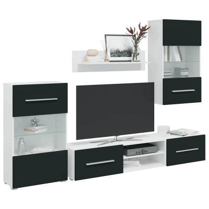 Unități TV din 5 piese cu iluminare LED lemn mat Indigo GartenMobel Dekor