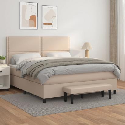 Pat box spring cu saltea, cappuccino, 180x200cm piele ecologică GartenMobel Dekor