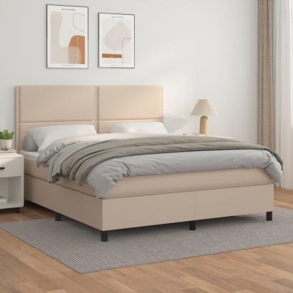 Pat box spring cu saltea, cappuccino, 180x200cm piele ecologică GartenMobel Dekor