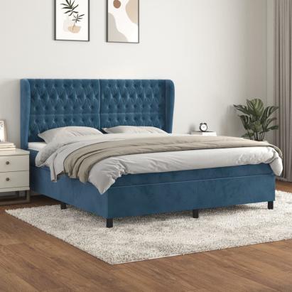 Pat box spring cu saltea, albastru închis, 160x200 cm, catifea GartenMobel Dekor