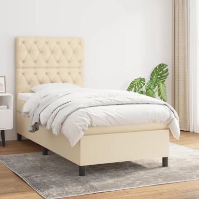 Pat box spring cu saltea, crem, 80x200 cm, textil GartenMobel Dekor