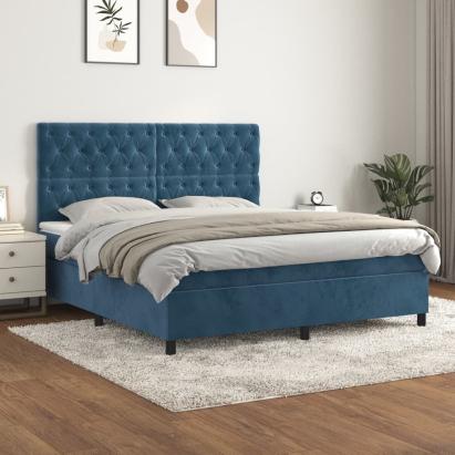 Pat box spring cu saltea, albastru închis, 160x200 cm, catifea GartenMobel Dekor