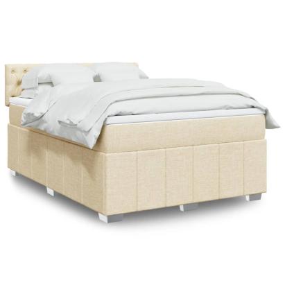 Pat box spring cu saltea, crem, 160x200 cm, material textil GartenMobel Dekor