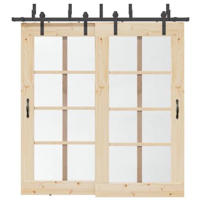 Set feronerie pentru uși glisante, negru, 213,5 cm, oțel GartenMobel Dekor