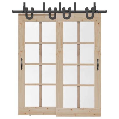 Set feronerie pentru uși glisante, negru, 200 cm, oțel GartenMobel Dekor