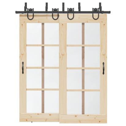 Set feronerie pentru ușă glisantă, negru, 183 cm, oțel GartenMobel Dekor