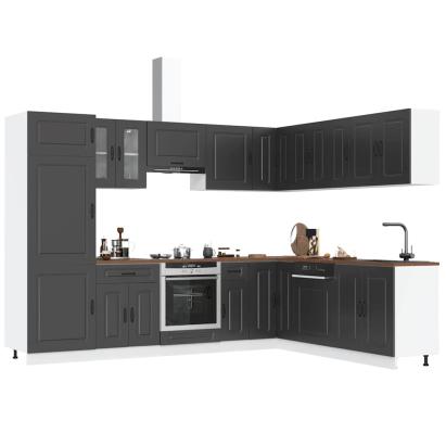 Set dulap de bucătărie 14 piese „Kalmar” lemn negru prelucrat GartenMobel Dekor
