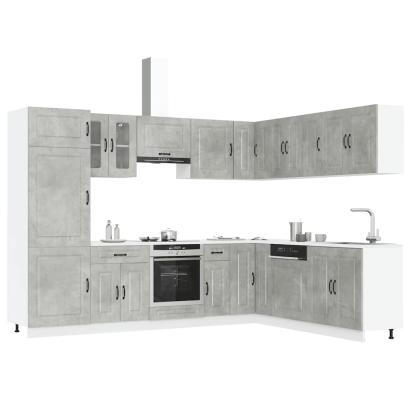 Set dulapuri de bucătărie 14 piese „Kalmar” gri beton Lemn GartenMobel Dekor