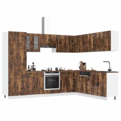 Set dulap de bucătărie din 14 piese „Kalmar” stejar afumat Lemn GartenMobel Dekor