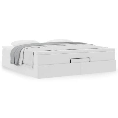 Cadru de pat otoman cu saltea alb 160x200cm piele artificială GartenMobel Dekor