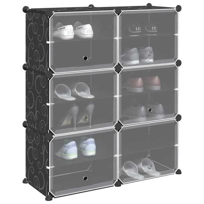 Organizator cub de depozitare cu 6 cuburi și uși PP negru GartenMobel Dekor