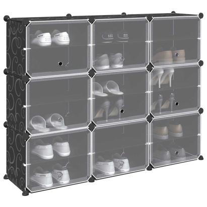 Organizator cub de depozitare cu 9 cuburi și uși PP negru GartenMobel Dekor