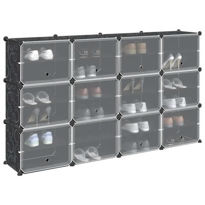 Organizator cub de depozitare cu uși, 12 cuburi, negru, PP GartenMobel Dekor