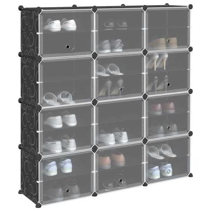 Organizator cub de depozitare cu uși, 12 cuburi, negru, PP GartenMobel Dekor