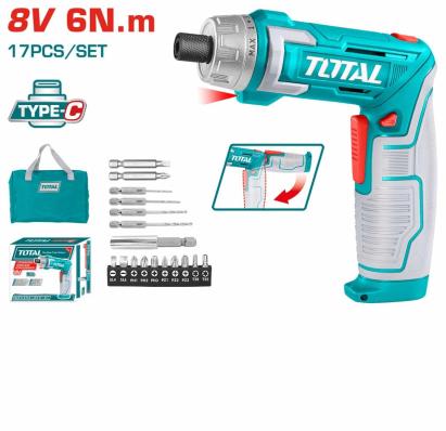 TOTAL - SURUBELNITA 8V LI-ION +ACCESORII, INCARCARE USB PowerTool TopQuality