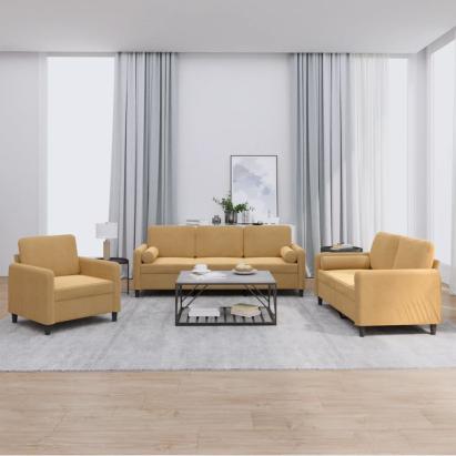 Set de canapele cu perne, 3 piese, maro, catifea GartenMobel Dekor