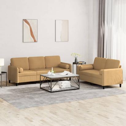 Set de canapele cu perne, 2 piese, maro, catifea GartenMobel Dekor