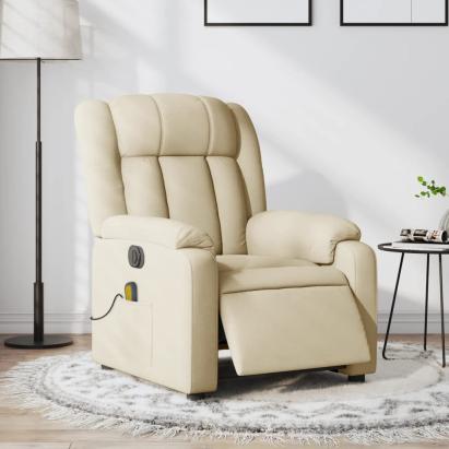 Fotoliu electric de masaj rabatabil, crem, textil GartenMobel Dekor