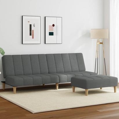 Canapea extensibilă cu taburet, 2 locuri, gri închis, textil GartenMobel Dekor
