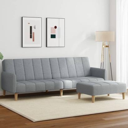 Canapea extensibilă cu taburet, 2 locuri, gri deschis, textil GartenMobel Dekor