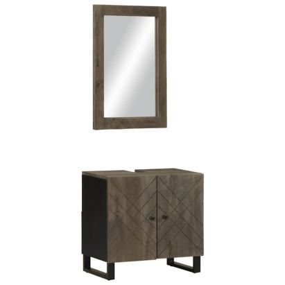 Set de mobilier de baie 2 piese din lemn masiv de mango negru GartenMobel Dekor