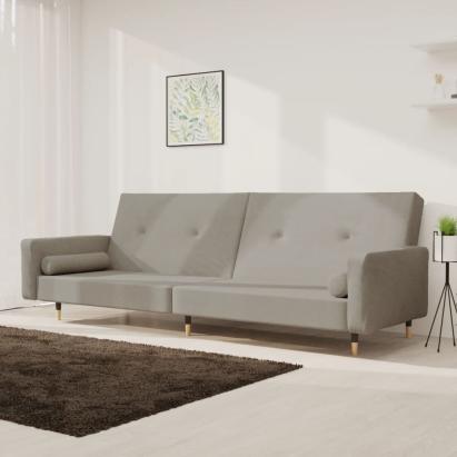 Canapea extensibilă cu 2 locuri, 2 perne, gri deschis, catifea GartenMobel Dekor