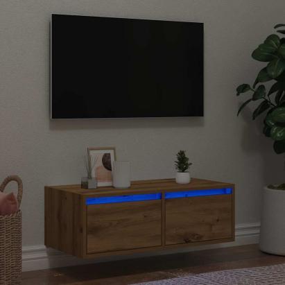 Comodă TV cu lumini LED, stejar artizanal, 75x35,5x25 cm GartenMobel Dekor