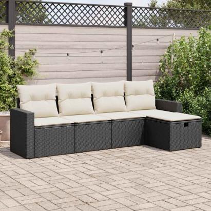 Set mobilier de grădină cu perne, 5 piese, negru, poliratan GartenMobel Dekor