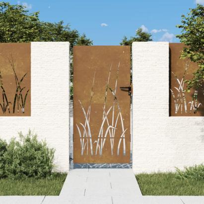 Poartă pentru grădină, 85x175 cm, oțel corten, model iarbă GartenMobel Dekor