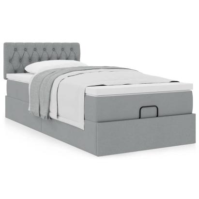 Cadru pat otoman cu saltea țesătură gri deschis 100x200cm GartenMobel Dekor