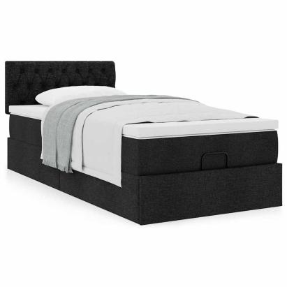 Cadru de pat otoman cu saltea țesătură neagră 100x200cm GartenMobel Dekor