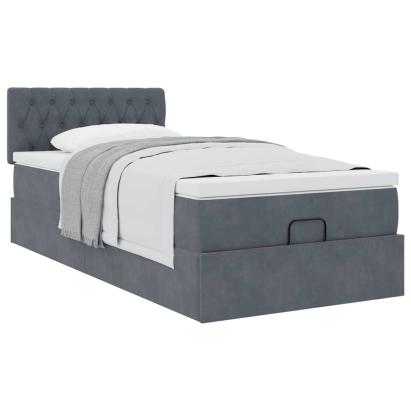 Cadru de pat otoman cu saltea catifea gri închis 90x200cm GartenMobel Dekor