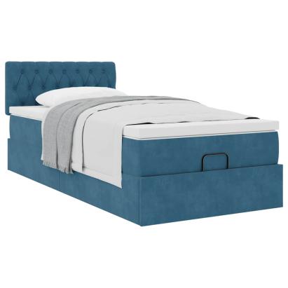 Cadru de pat otoman cu saltea, catifea albastru închis 90x200cm GartenMobel Dekor