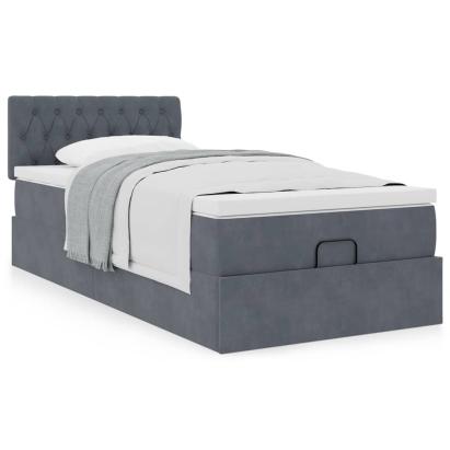 Cadru de pat otoman cu saltea Gri închis 100x200cm catifea GartenMobel Dekor
