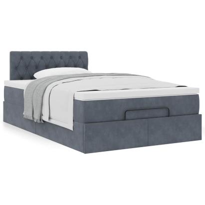 Cadru de pat otoman cu saltea Gri închis 120x200cm catifea GartenMobel Dekor
