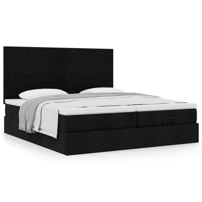 Cadru de pat otoman cu saltele, material negru 180x200cm GartenMobel Dekor