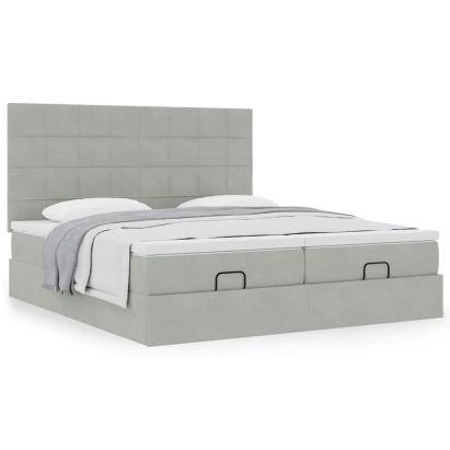 Cadru de pat otoman cu saltele Gri deschis 160x200cm catifea GartenMobel Dekor