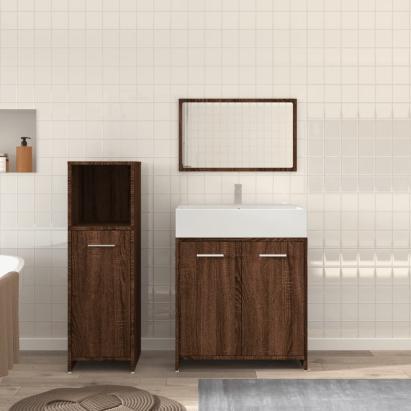 Set mobilier de baie, 3 piese, stejar maro, lemn prelucrat GartenMobel Dekor