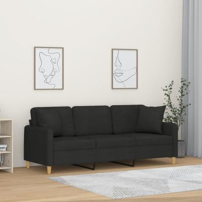 Canapea cu 3 locuri cu pernuțe, negru, 180 cm, textil GartenMobel Dekor