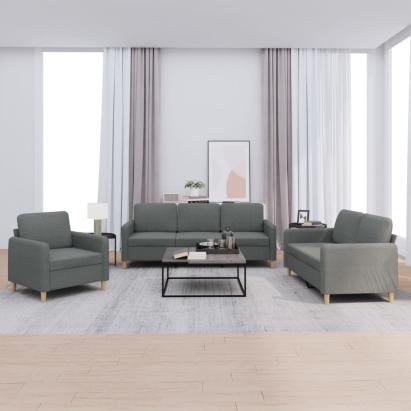 Set de canapele cu perne, 3 piese, gri închis, textil GartenMobel Dekor