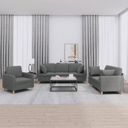 Set de canapele cu perne, 3 piese, gri închis, textil GartenMobel Dekor